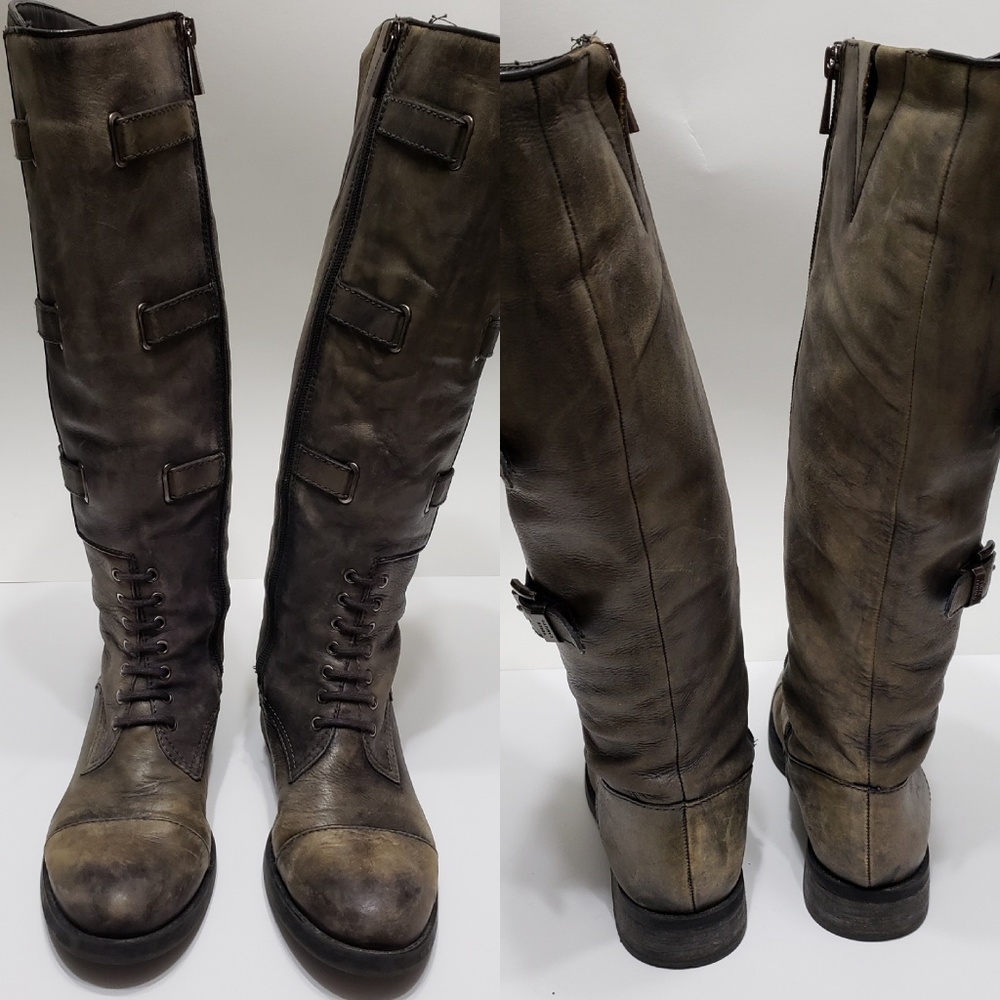 Vince Camuto Grey Fenton Buckle Riding Boots, sz 6